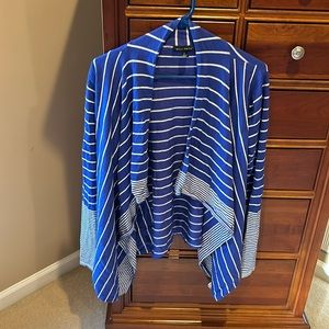 Willi Smith women’s open front cardigan, blue and white stripes, size Large,